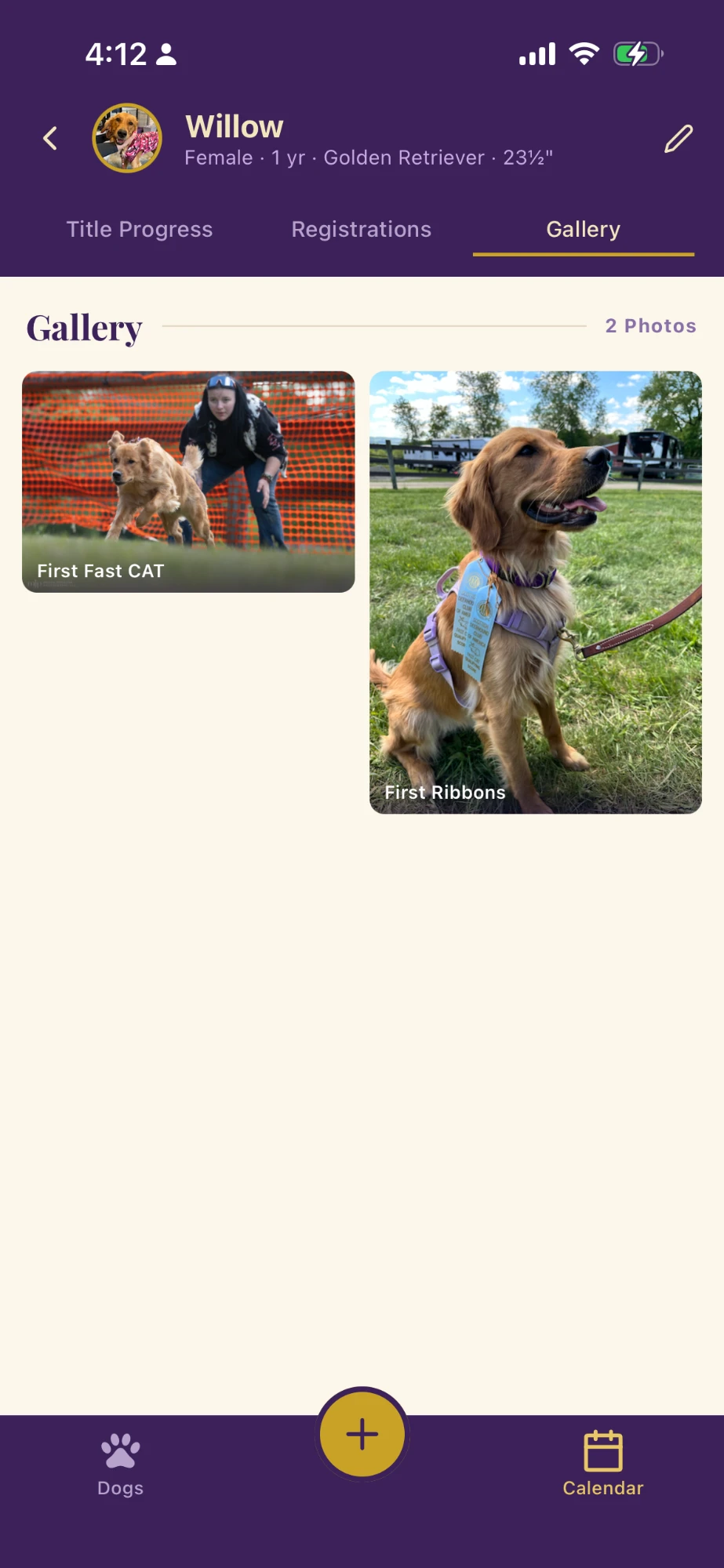 Rosett.io photo gallery showing Willow's first Fast CAT and first ribbons